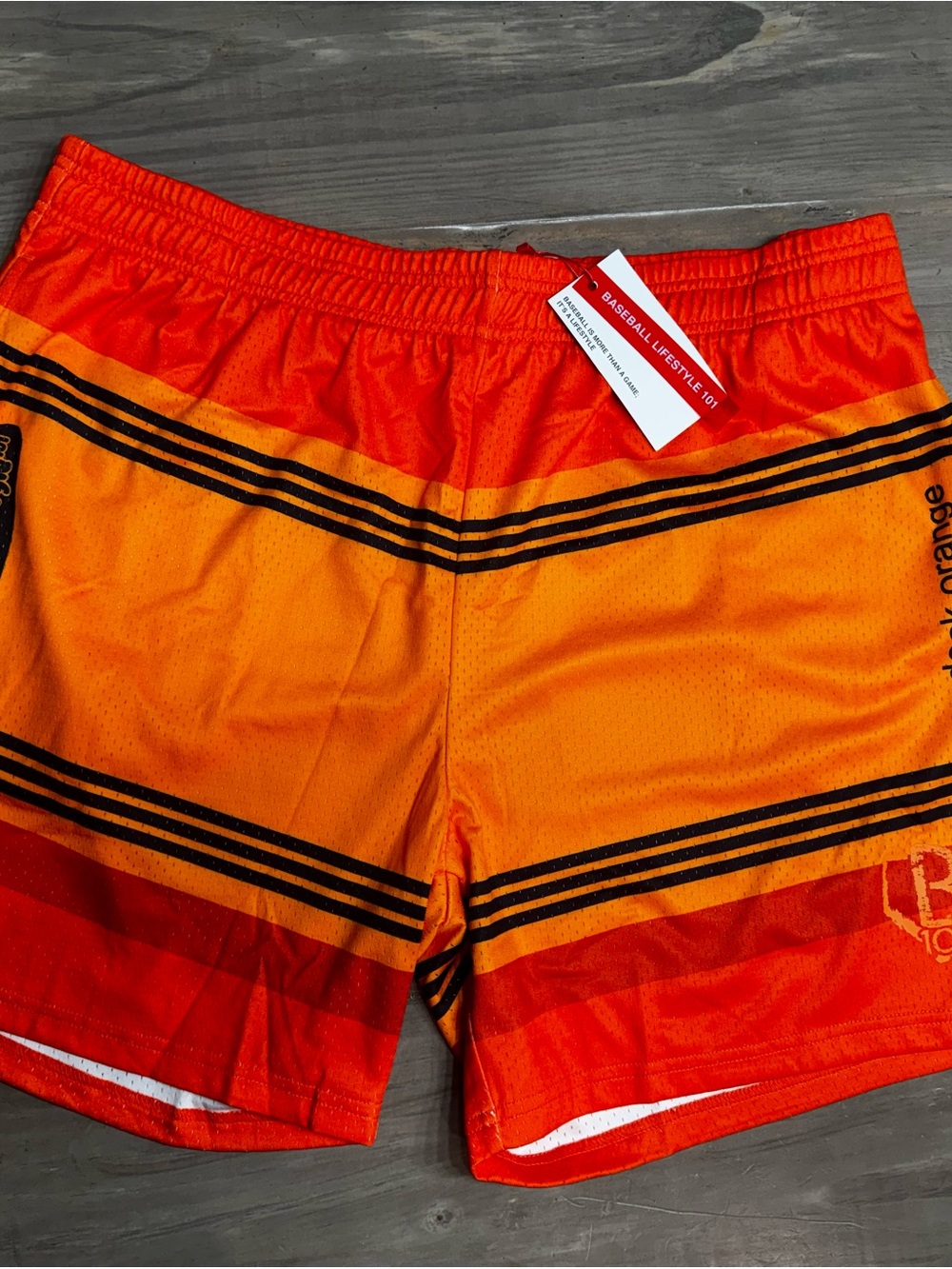 Men's Orange Gradient Athletic Shorts with Black Stripe Accents